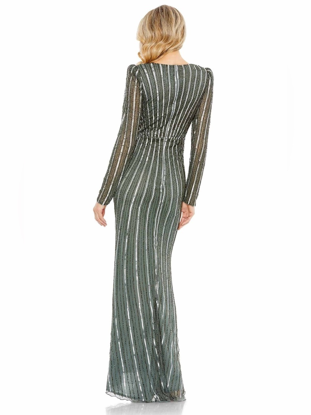 Mac Duggal Olive Green Long Sleeve Sequin Gown - Picture 3 of 16